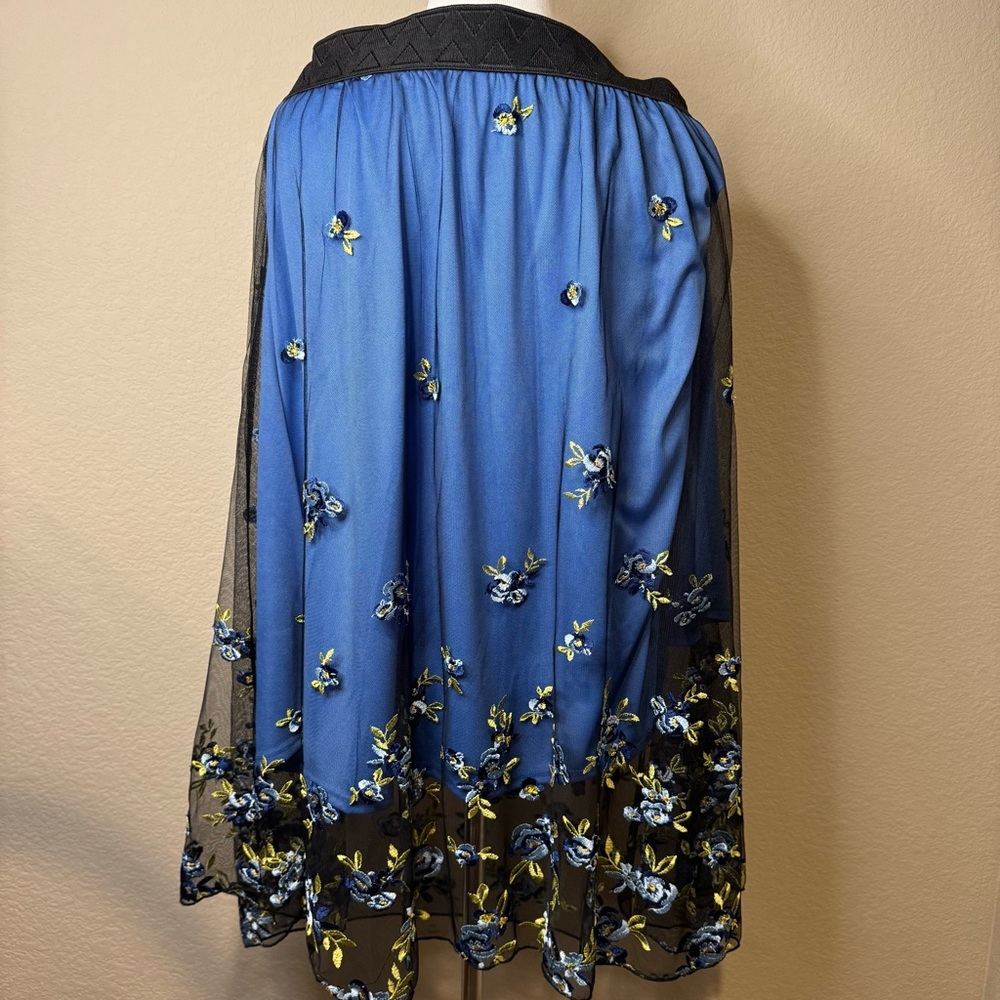 LuLaRoe Blue and Black Floral Lola Skirt